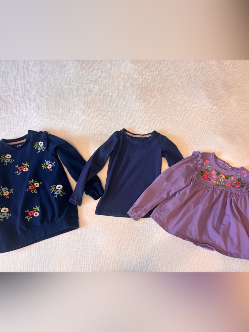 Mini Boden 3 Girls Tops Size 7-8 Girls' Navy and Lavender Floral Long-Sleeve Top
